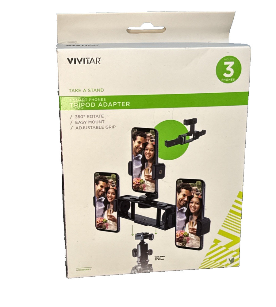 Vivitar Tripod Adapter 3 Smartphones Adjustable Grip Easy Mount