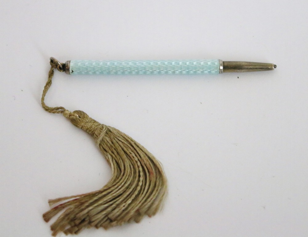 Antique Sterling silver guilloche enamel pencil working 935 solid silver Deco