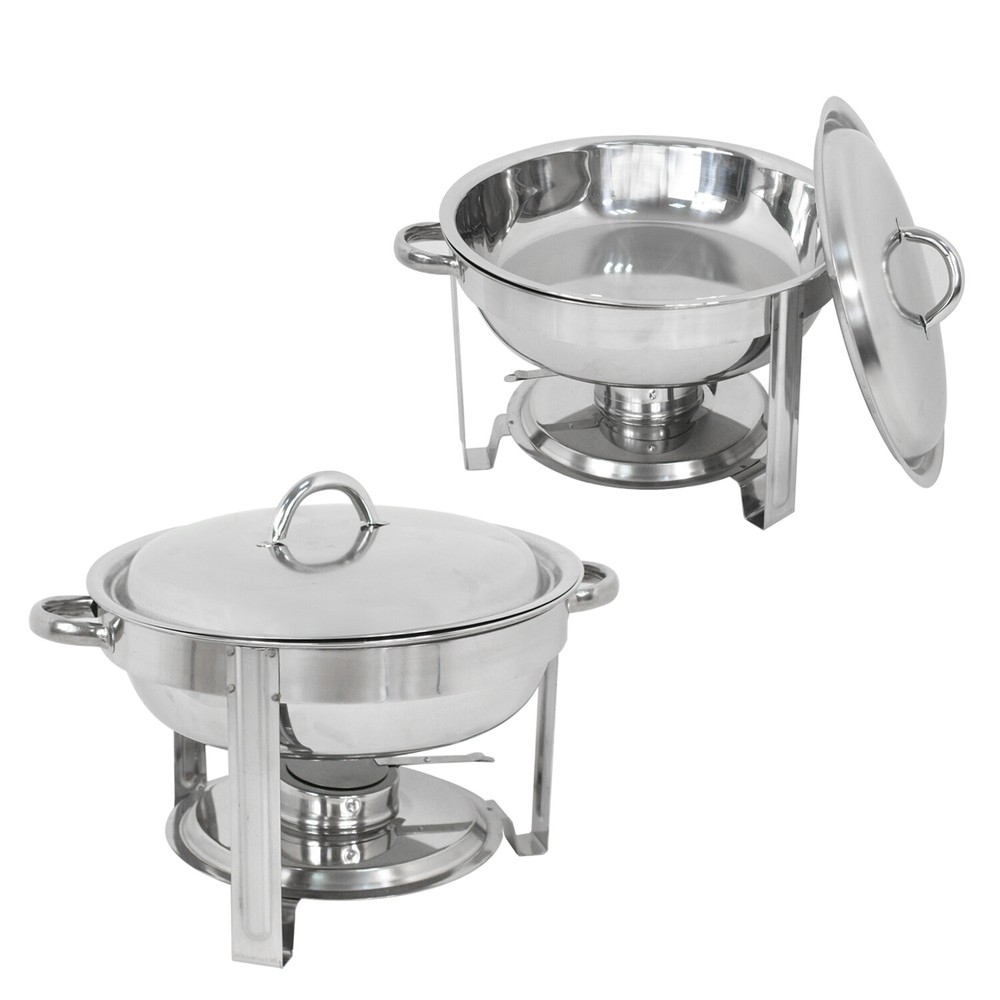 Combo 2 Round Chafing Dish Buffet Set and 2 Rectangular Chafers Stainless Steel