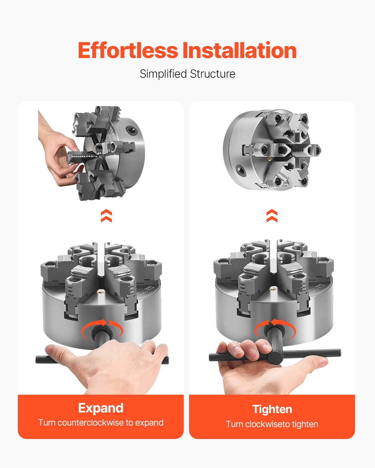 VEVOR 6 Inch 6-Jaw Self-Centering Lathe Chuck with D1-4 Cam Lock Backing Plate