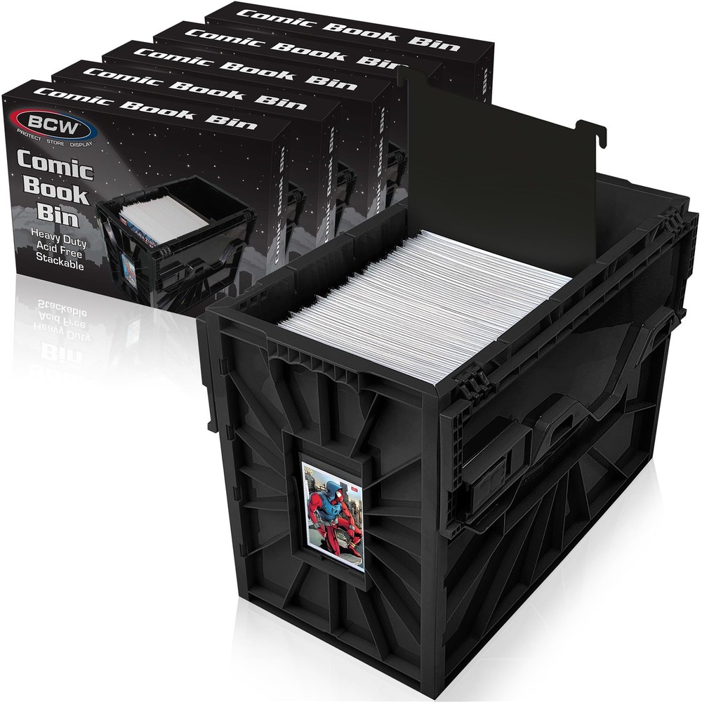BCW Short Comic Book Bin | Holds 150 Comics | Stackable Plastic 5, Black