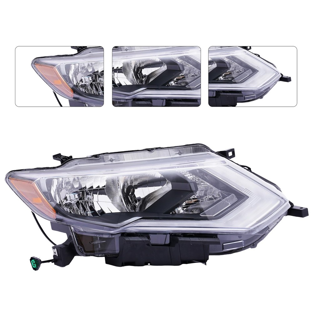 Right Front Halogen Headlight Assembly Replacement Black Housing for 17-19 Rogue