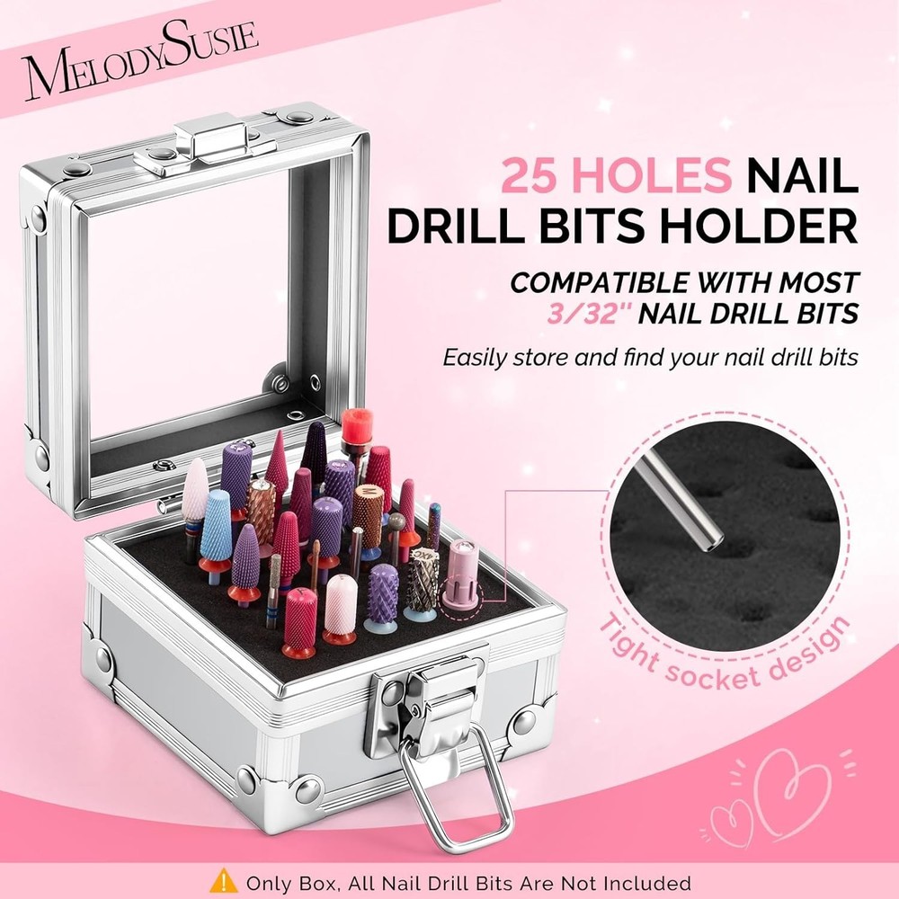 Nail Drill Bits Holder, 25 Holes Case, Portable Dustproof Displayer Organizer...