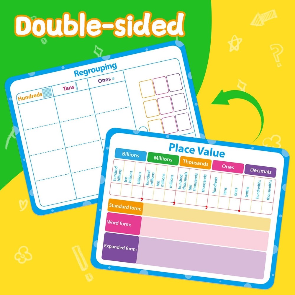 12 Pack Double Sided Value Chart Dry Erase Board,12" x 9" Multiplication Flas...