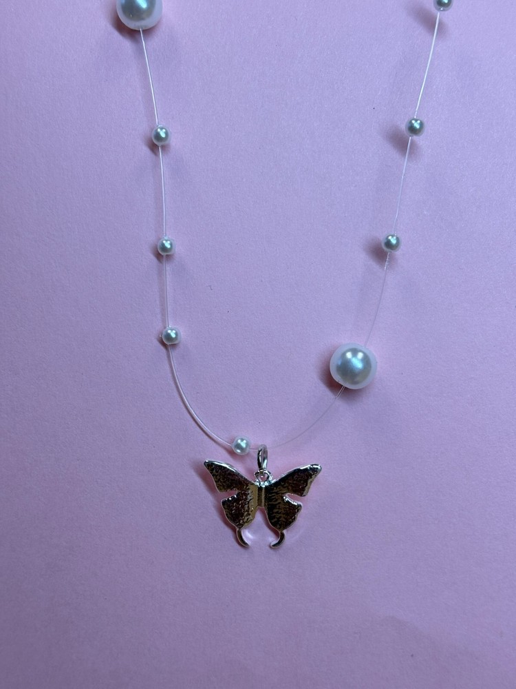 Pearl Link Silver Butterfly Necklace