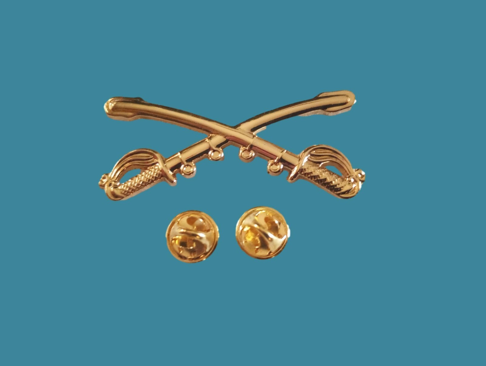 U.S MILITARY CAVALRY METAL HAT BADGE PIN CROSSED SABERS SWORDS LARGE PIN 2 1/4