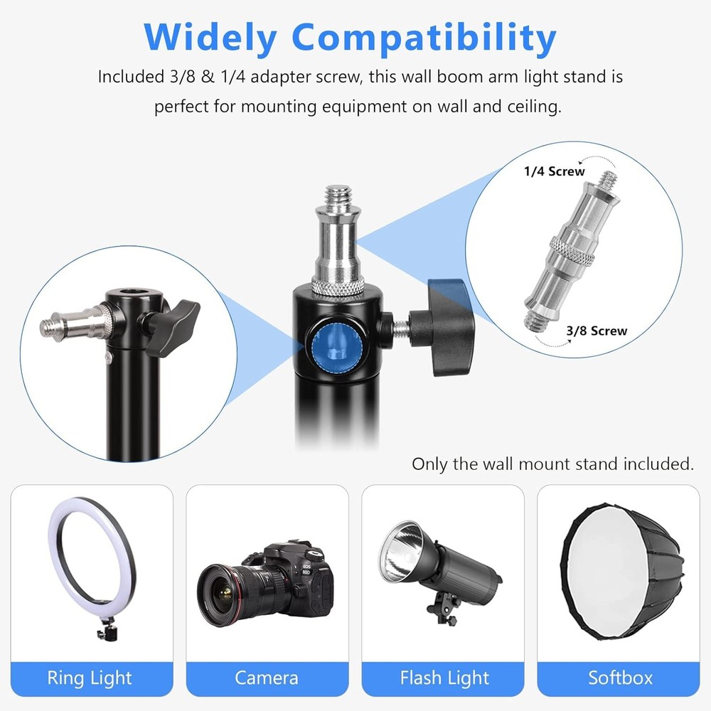Ring Light Wall Mount with Triangle Base, 51Inch/130Cm Length Adjustable Support