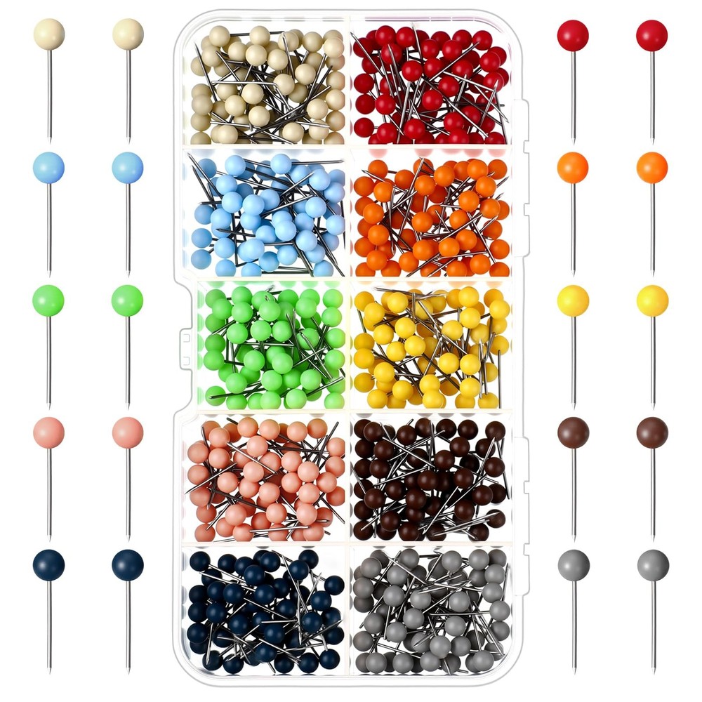Outus 500 Pieces Map Push Pins Tacks Plastic Round Head Multicolor