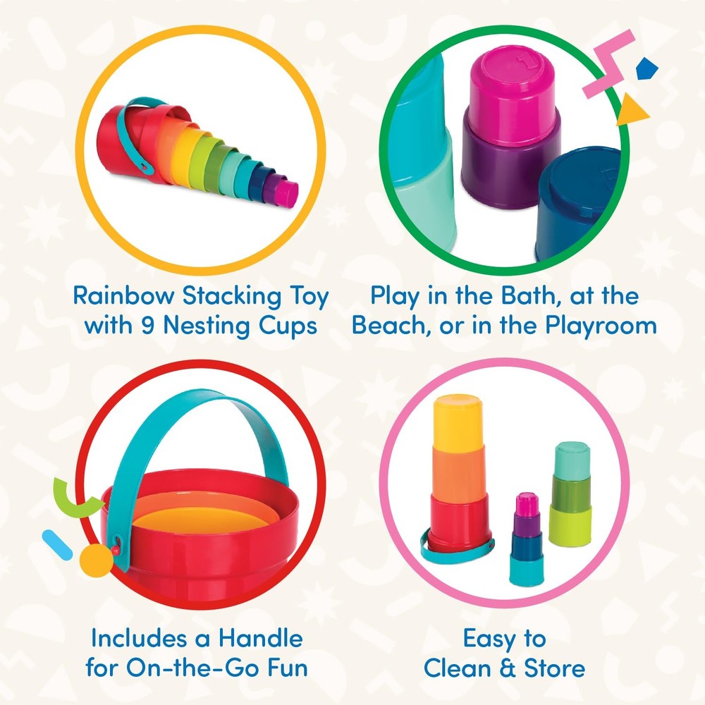 Battat Rainbow Stacking Cups Educational Toddler Toy Multicolor Playset