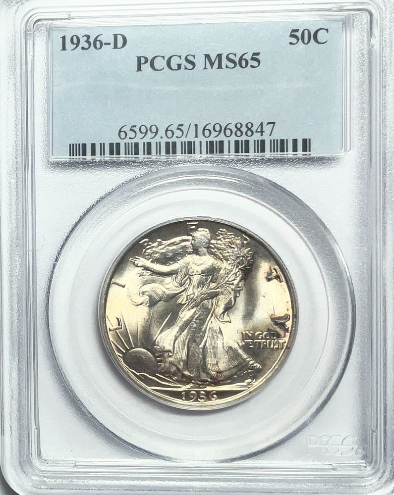 1936-D Walkiinmg Liberty Half - PCGS MS65