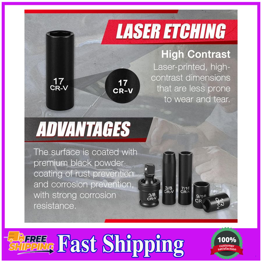 64Pcs 3/8" Socket Set,Drive Impact Socket Set, Sae/Metric, Deep & Shallow, Cr-V