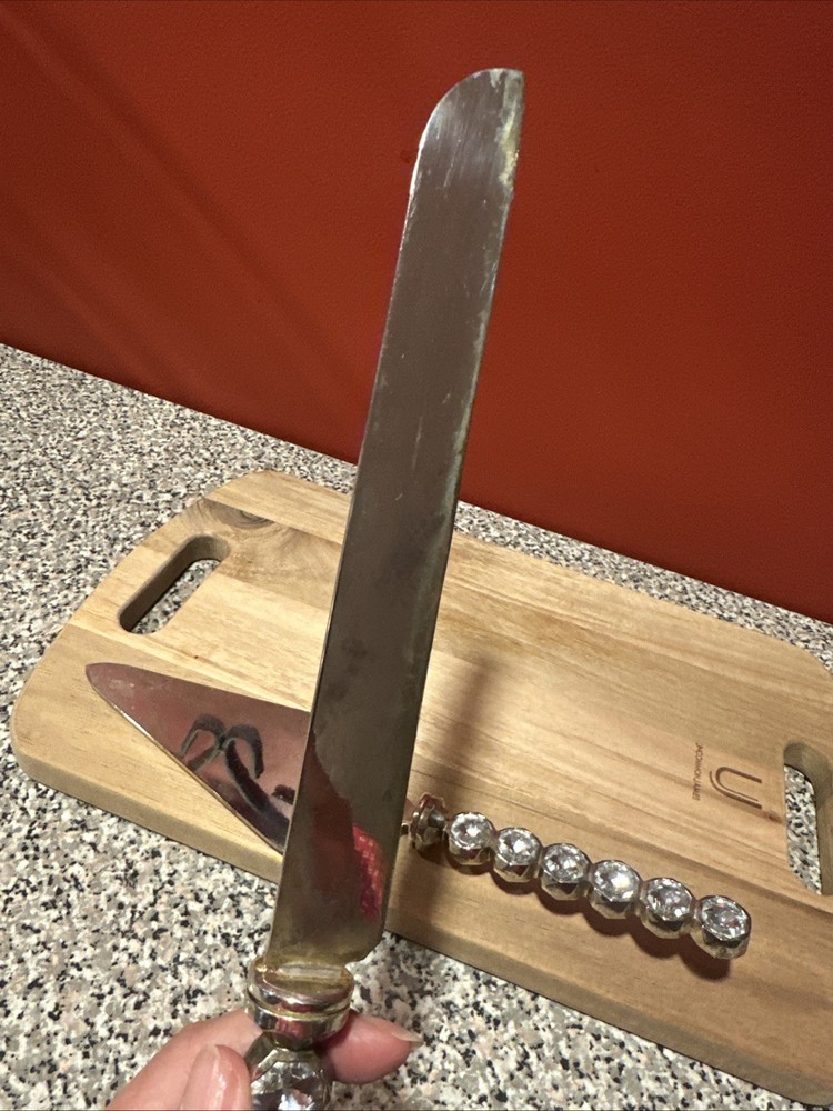 Wedding Cake Knife Server Set Clear Stone And Silver Color