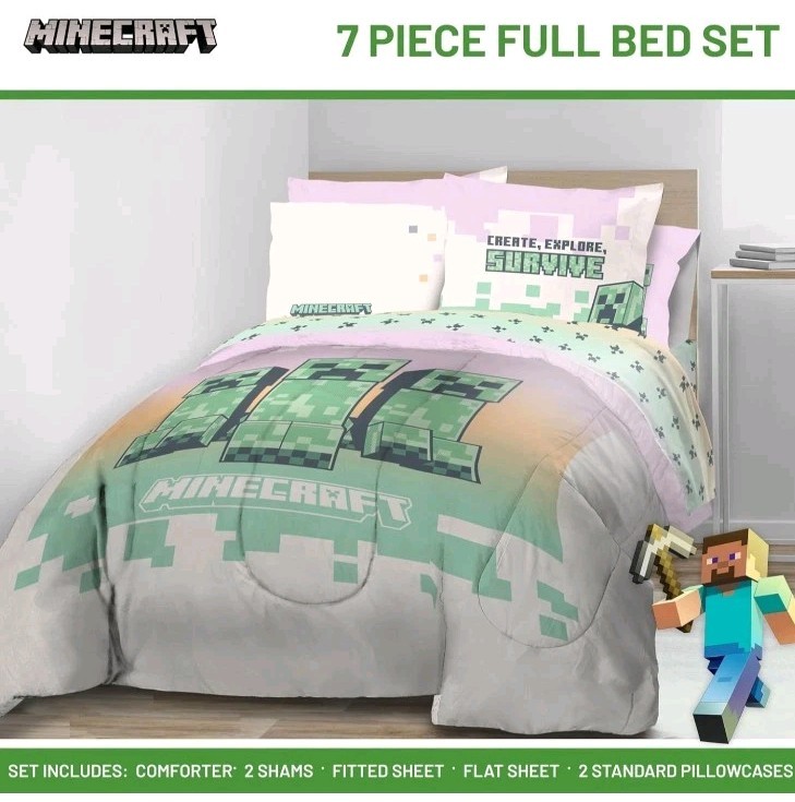 Jay Franco Minecraft Creeper Comforter Set, Full Size, New