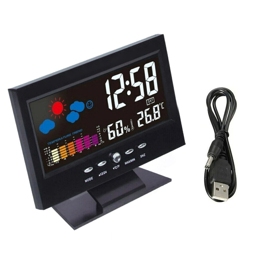 LED Digital Clock With Thermometer Hygrometer Weather Display & Voice Control