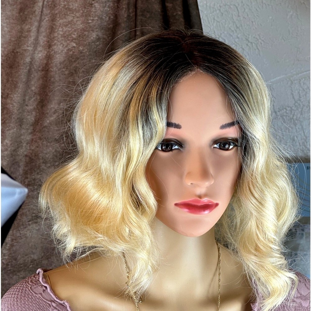 Blonde Ombre Wig Dark Roots Wavy