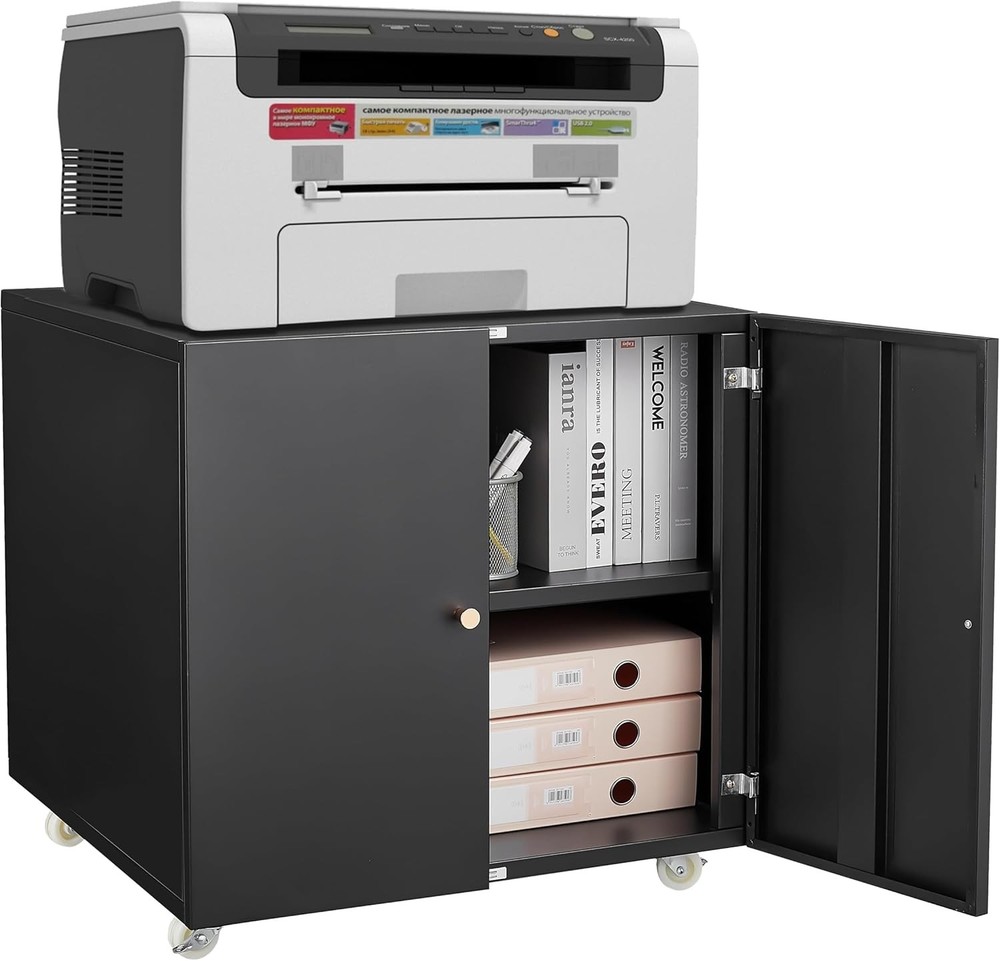 Sturdy Steel Printer Table with Storage & Adjustable Shelf on Wheels for Offices