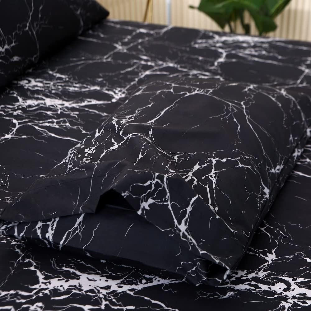 Black Marble, Super Soft Microfiber Bed Sheet 4PC, Marble Bedding Sheet Set Incl