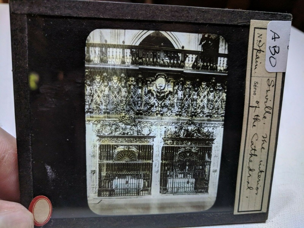 COLORED Glass Magic Lantern Slide ABO SEVILLE CATHEDRAL SPAIN