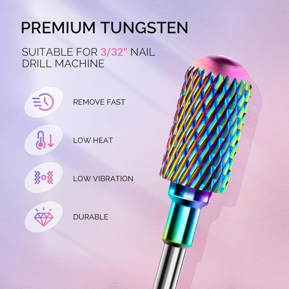 Nail Drill Bits Set, 7pcs Tungsten Carbide Diamond Nail Drill Bits for Acryli...