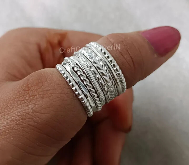 Sterling Silver Stacking Ring Set, Set of 8 Sterling Silver Stacking , All size