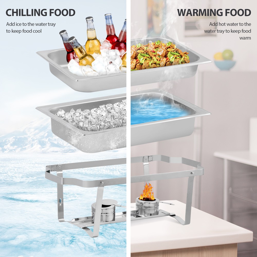 4PCS Stainless Steel Rectangular Chafing Dish Set Dish Buffet Trays 8QT Durable