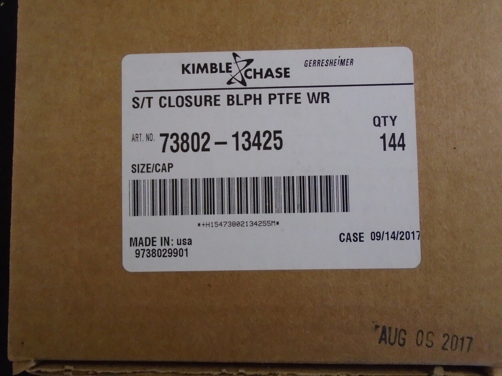 KIMBLE PTFE-Faced Rubber Screw Thread Cap Black 73802-13425 144/Pack