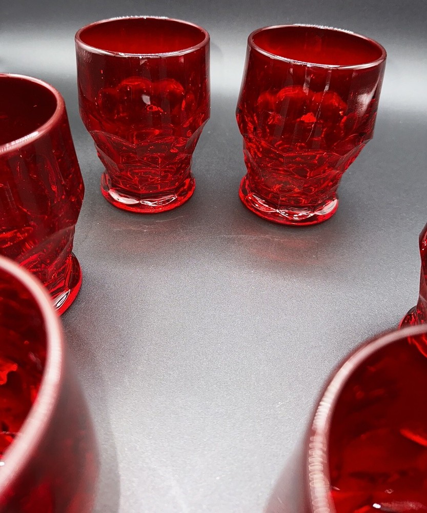 Vintage Glasses Honey Comb Pattern by Viking (6) Ruby Red