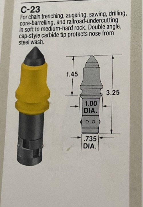 Kennamental C-23 carbide tipped auger bullet teeth, new