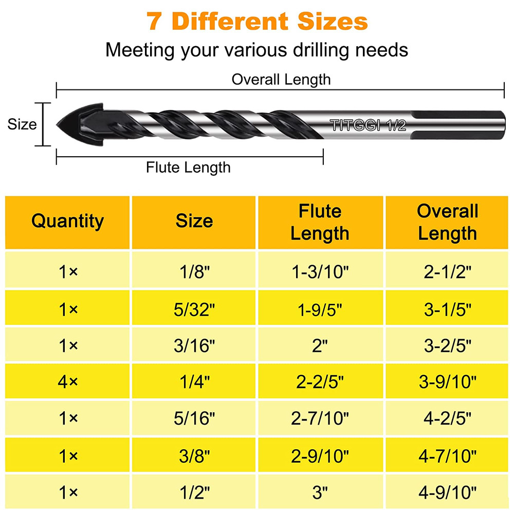 10-PCS Masonry Drill Bit Set & Concrete Drill Bit Set, Professional Drill Bit Se