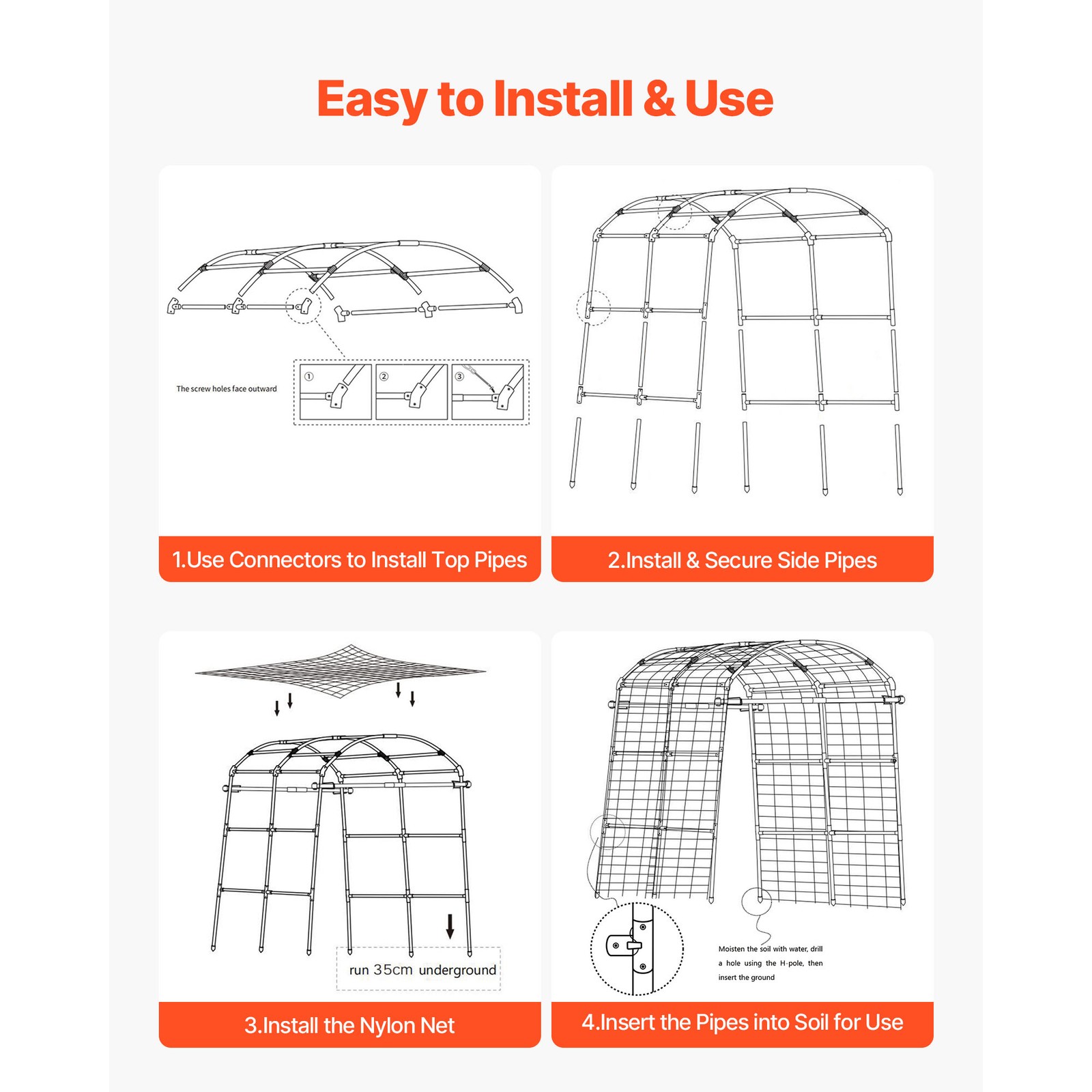Uimoso Metal Garden Trellis for Cucumber Vines Bean U-Shape 70.87"x44.09"x82.99"