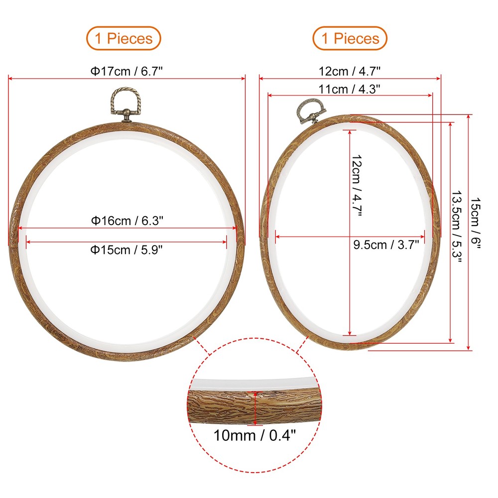 4 Pack Embroidery Hoops Circle Oval Rectangular Octagonal Cross Stitch Ring