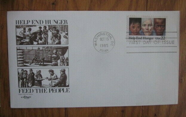 HELP END WORLD HUNGER  1985  ARTMASTER CACHET  FDC VF UNADDR