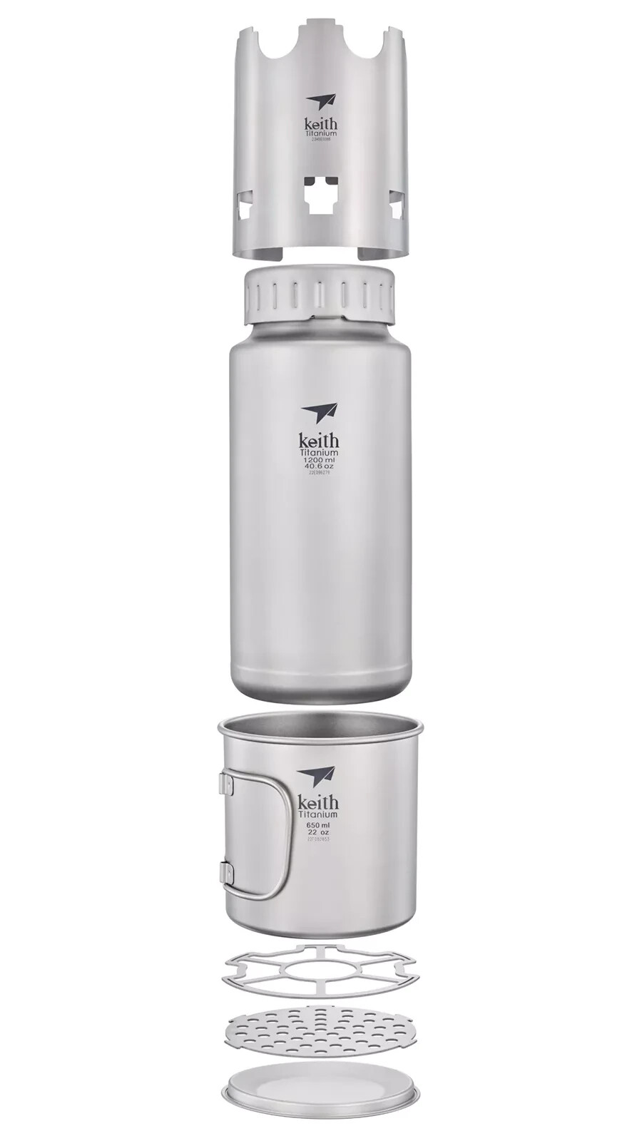 Keith Titanium Ti3070 Nesting Camp Set - Plastic-Free Bottle, Mug & Wood Stove