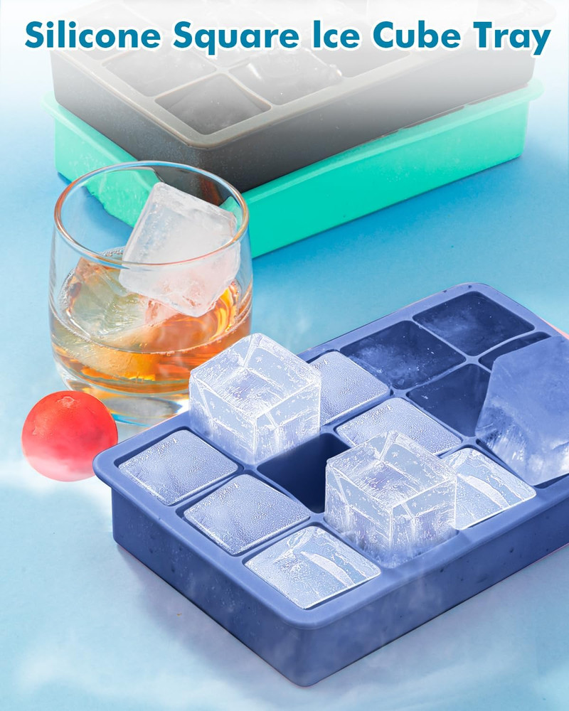 2 Pack Silicone Ice Cube Trays for Cocktail, Easy Release Square Ice Cubes Mold
