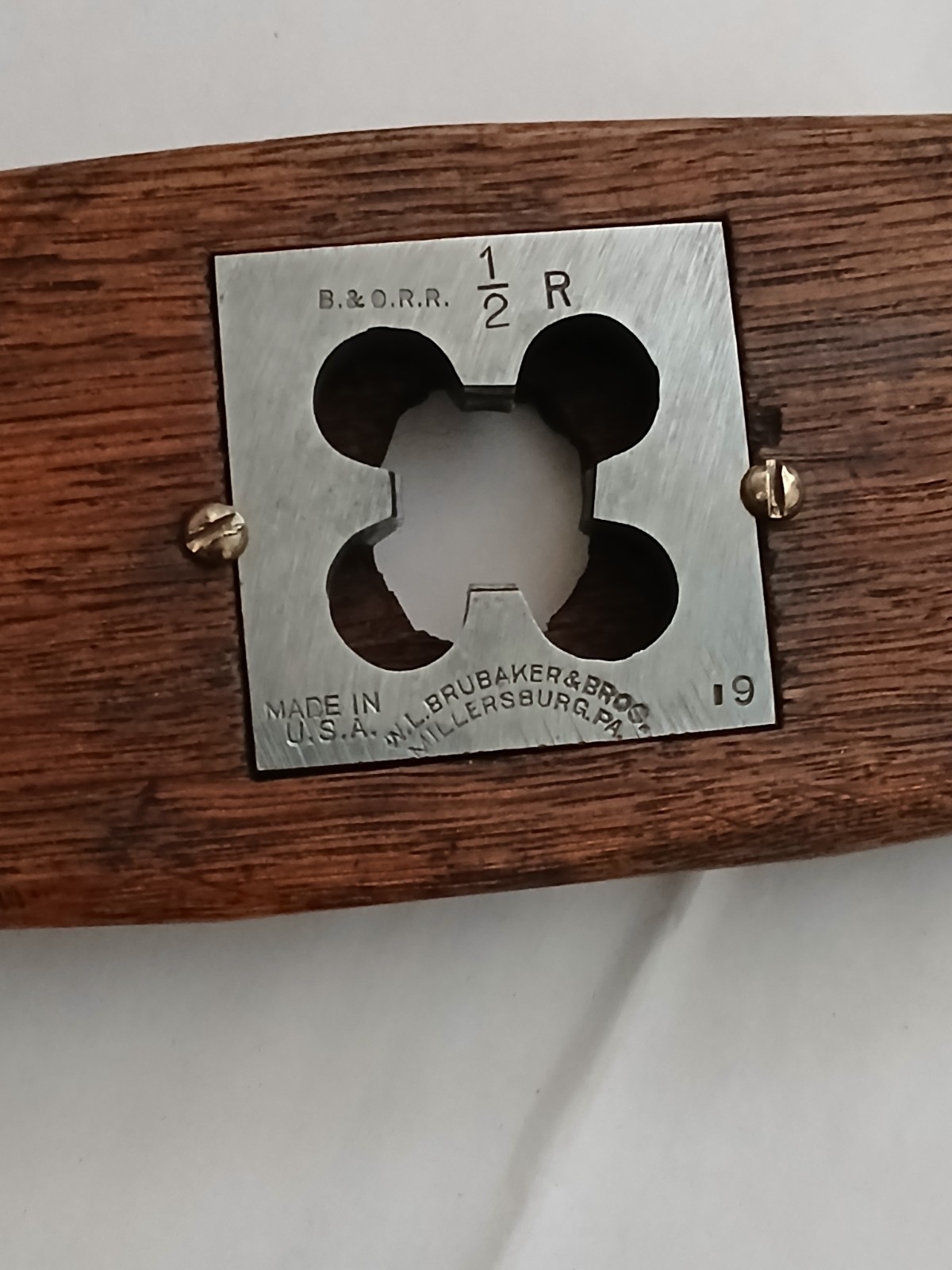 Unique Vintage B&O Railroad Tool - W L Brubaker 1/2" Die in Wooden Handle