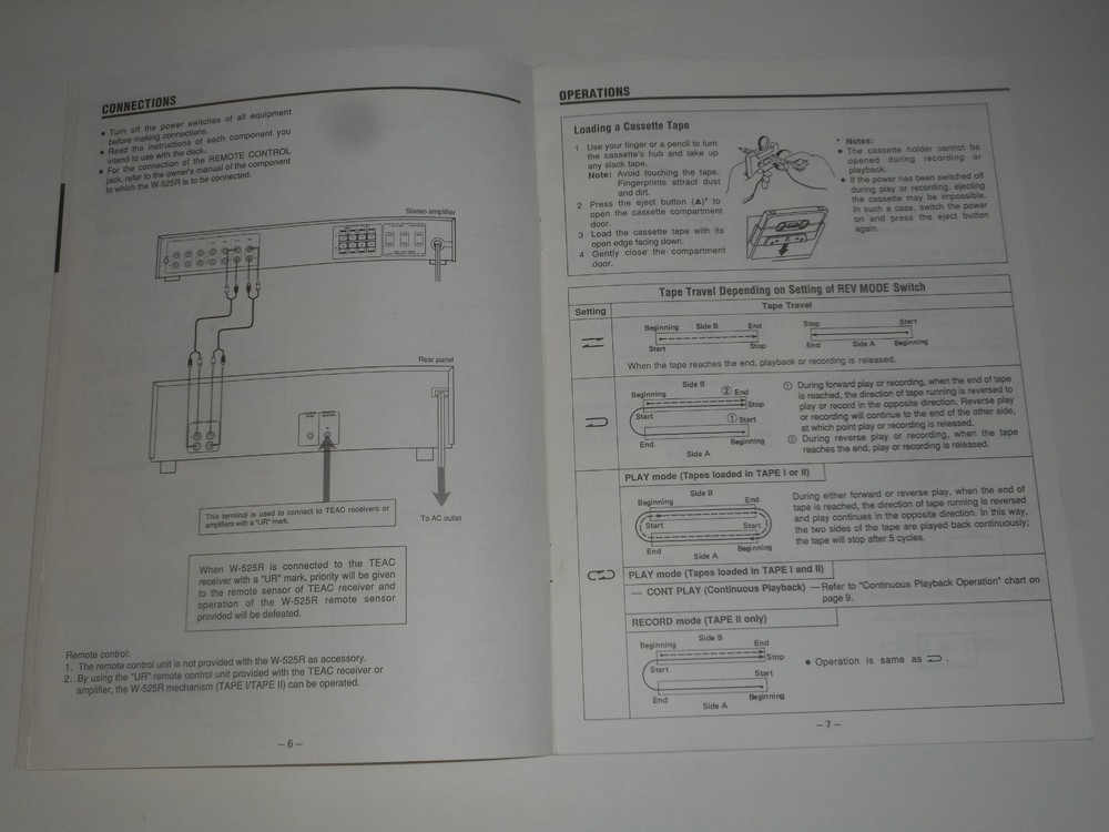 TEAC W-525R Owner's Manual & Specifications Double Auto Reverse Cassette Deck