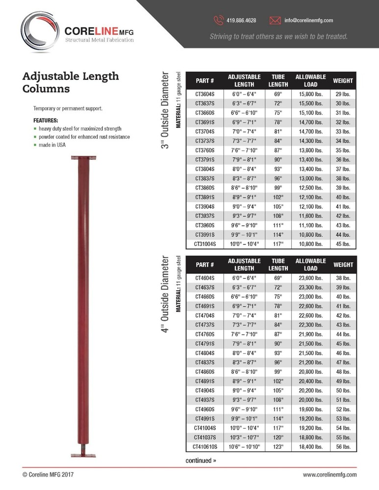 3" X 11 Gauge Adjustable Column 6'0" - 6'4"