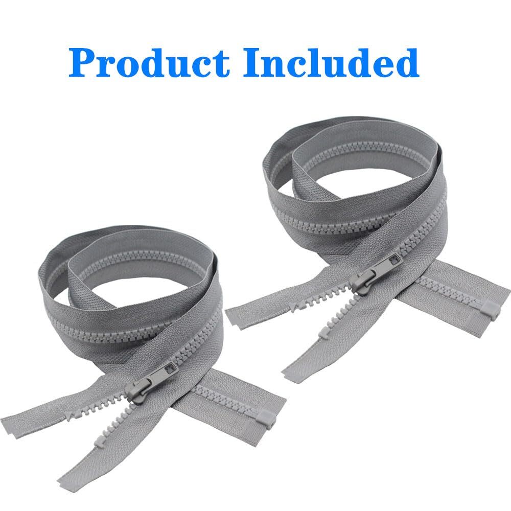 2pcs #5 6" Separating Jacket Zippers Gray Molded Plastic for Sewing Coats