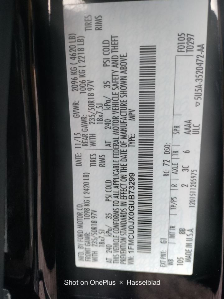 RIGHT REAR DOOR WINDOW REGULATOR OEM 2014 FORD ESCAPE