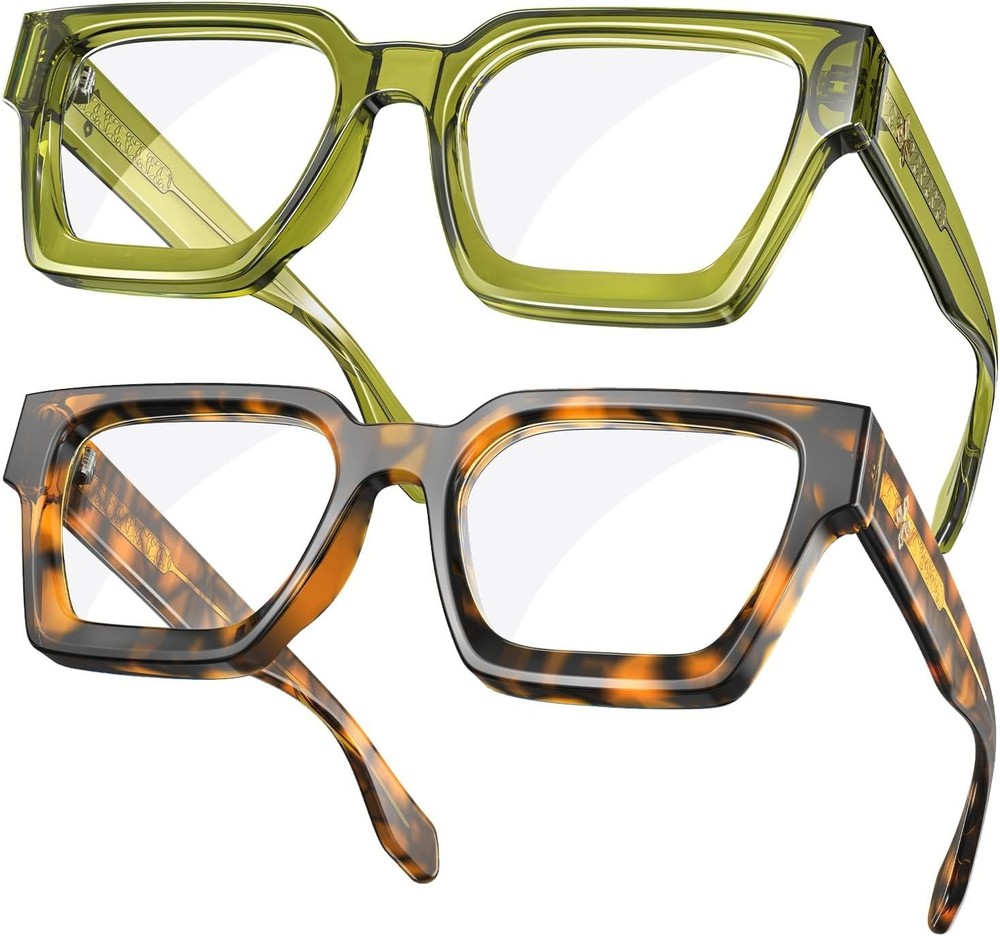 2 Pack Blue Light Blocking Glasses Rectangle Frame and Chic Preppy Look for W...