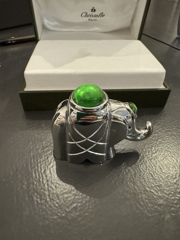 Christofle Silver Elephant Figurine Paperweight with Box Vintage Decorative Item