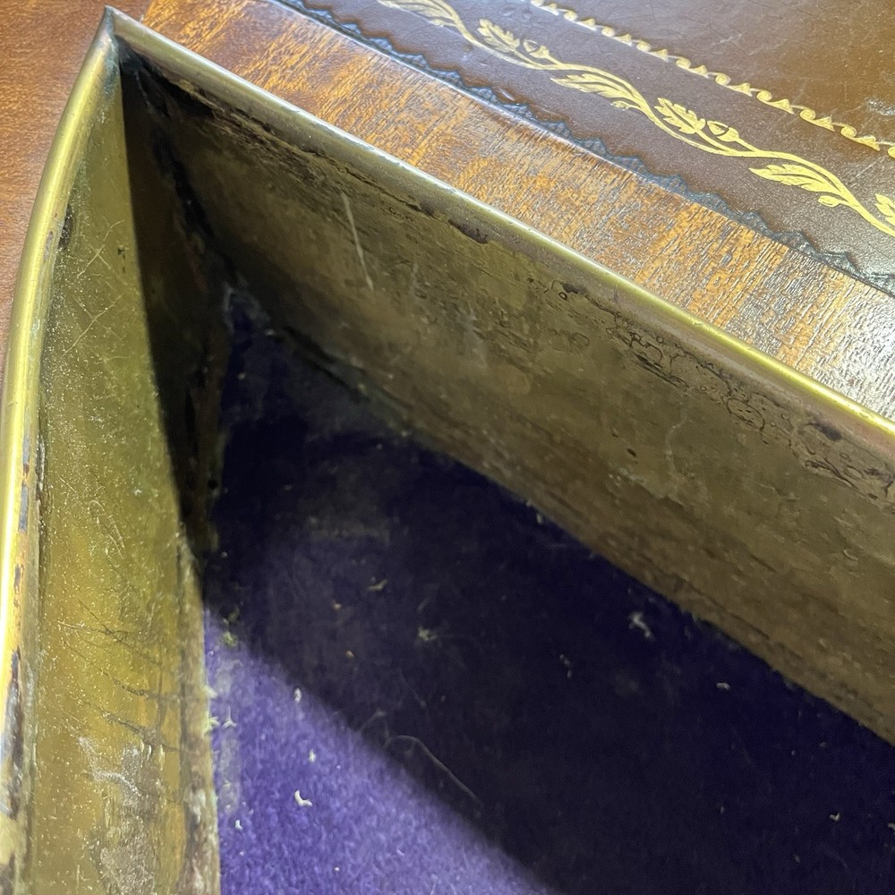 Rare ATQ Regency Style Leather Top Triangular Side Table W/Drawer Brass Pocket