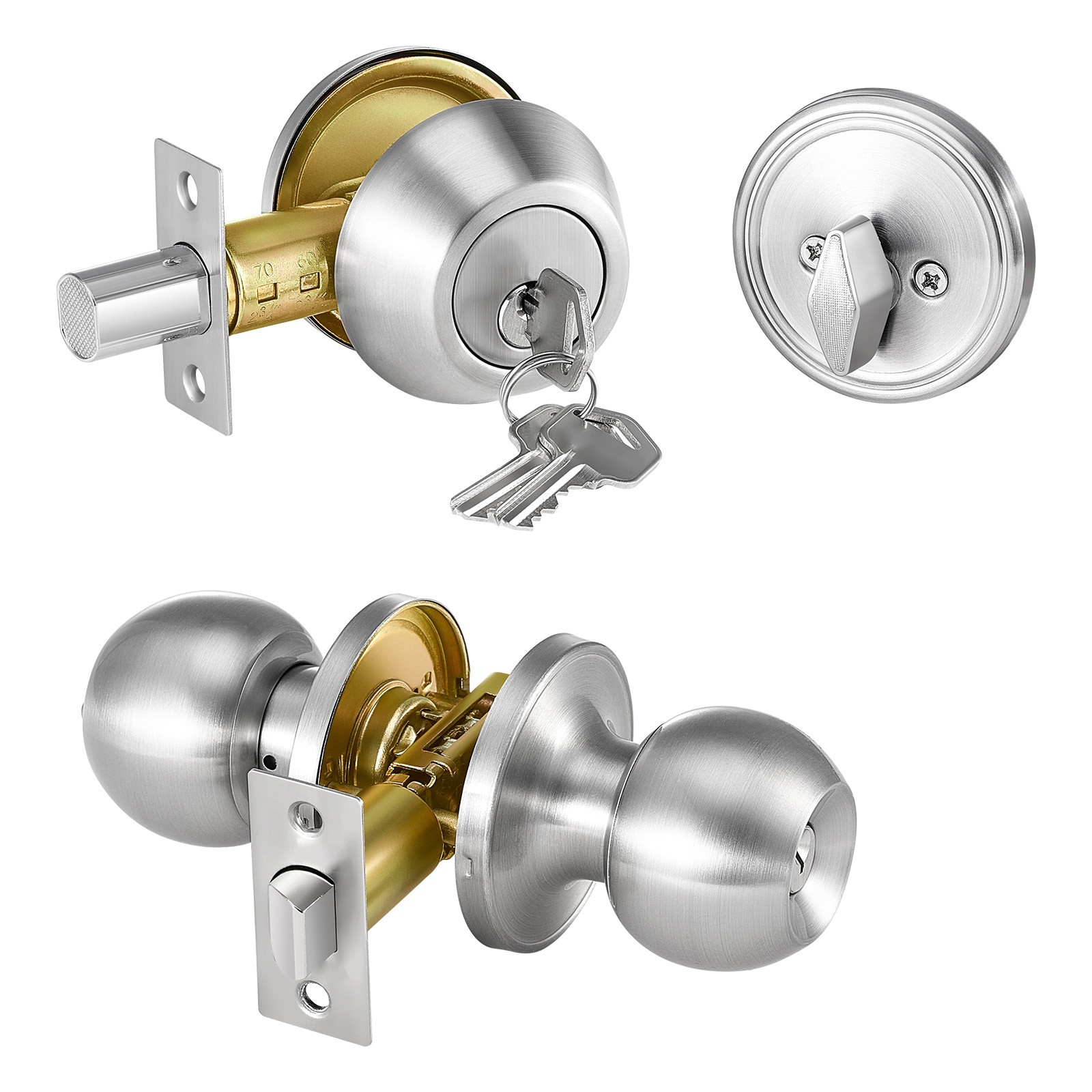 Uimoso Entry Door Knob and Deadbolt Set Satin Nickel Single Cylinder Deadbolt
