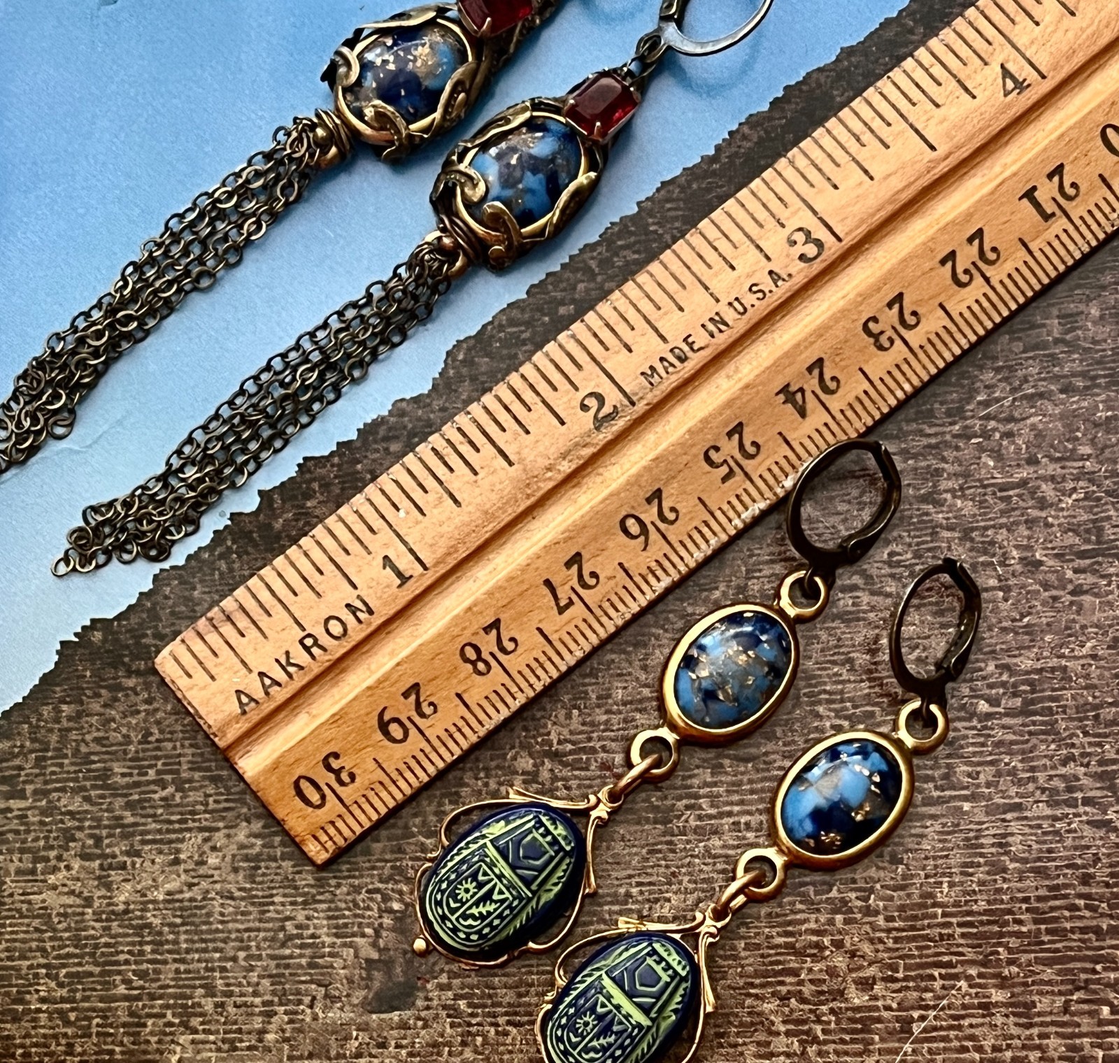 Deco Egyptian Revival Necklace Set, Neiger Style Pharaoh, Royal Blue, Red, Green