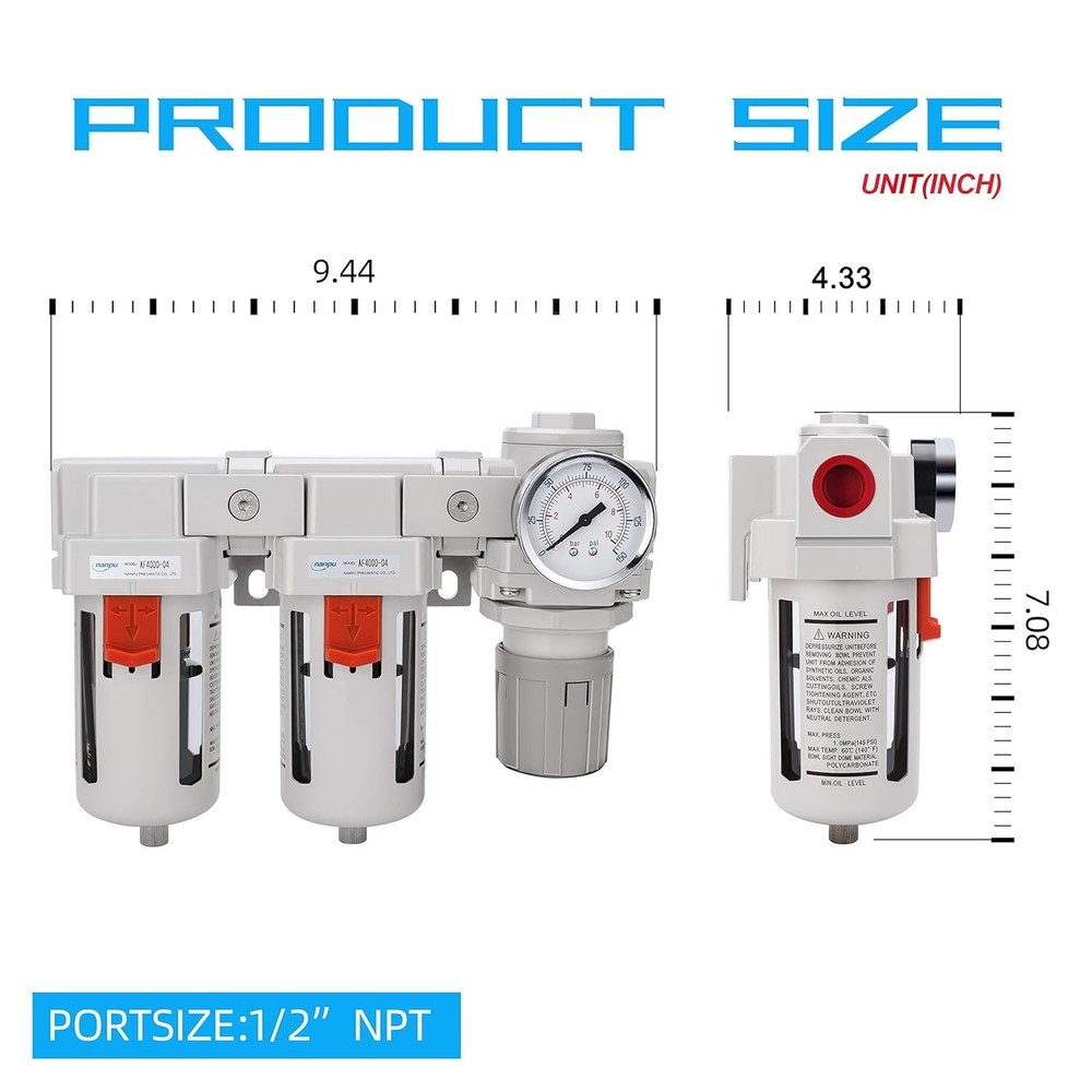 1/2" NPT Air Drying System with Double Filters & Regulator - Enhanced Efficiency