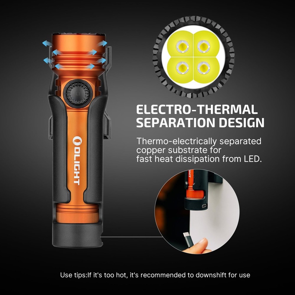 Olight Seeker 4 Pro Rechargeable Cool White LED Flashlight, Orange