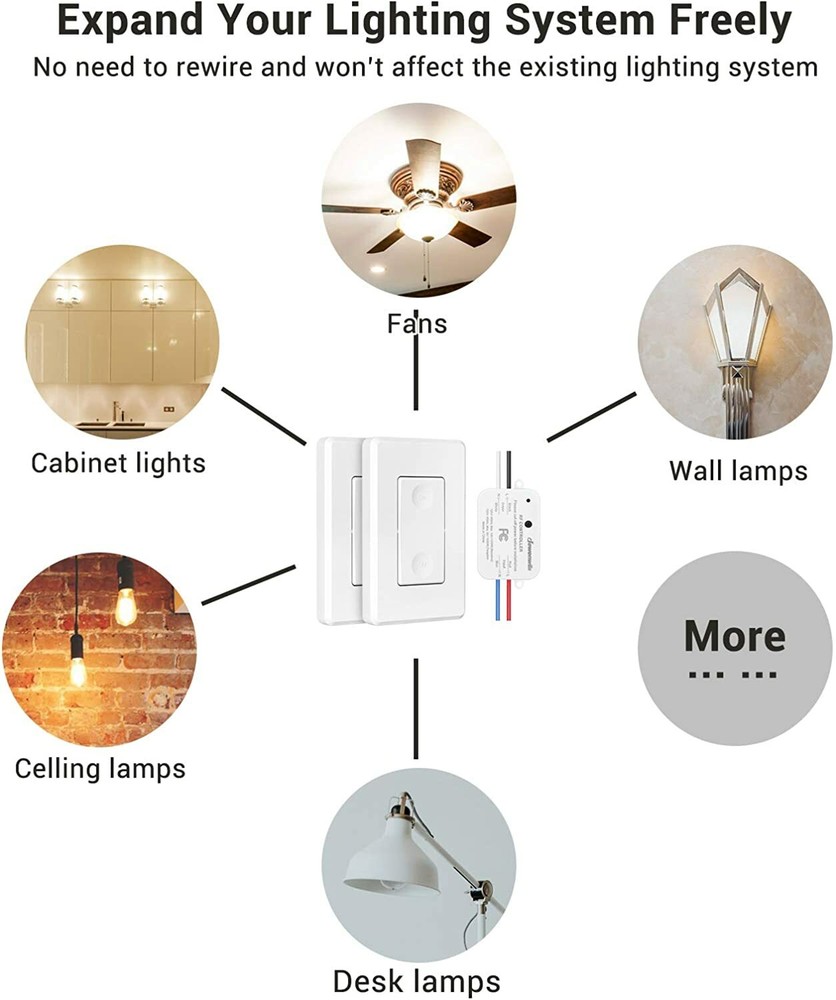 DEWENWILS 3 Way Wireless Light Switch and Receiver Kit, Remote Control Wall Swit