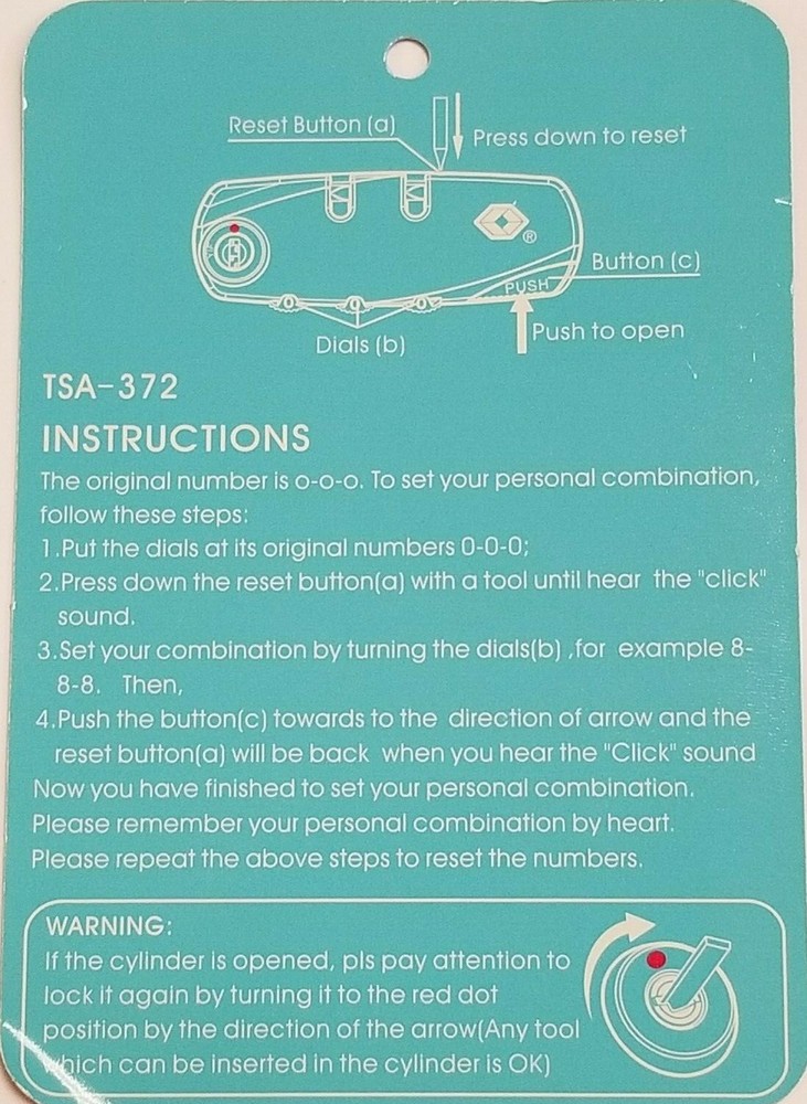 Samsonite Hartmann Luggage Replacement Part TSA Lock Combination Surface Mount