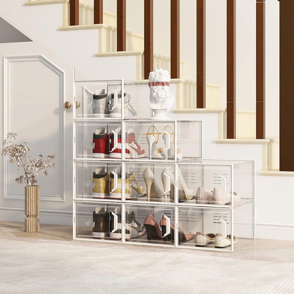 X-Large Shoe Storage Box Fit Size 11 Clear Plastic Stackable Shoe Organizer
