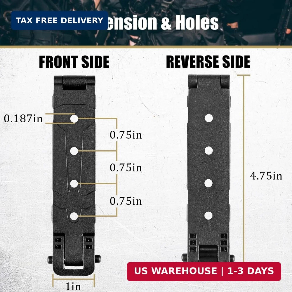 3" Molle Clips 4-Pack, Molle Attachment Clips with Mounting Hardware for Vests,